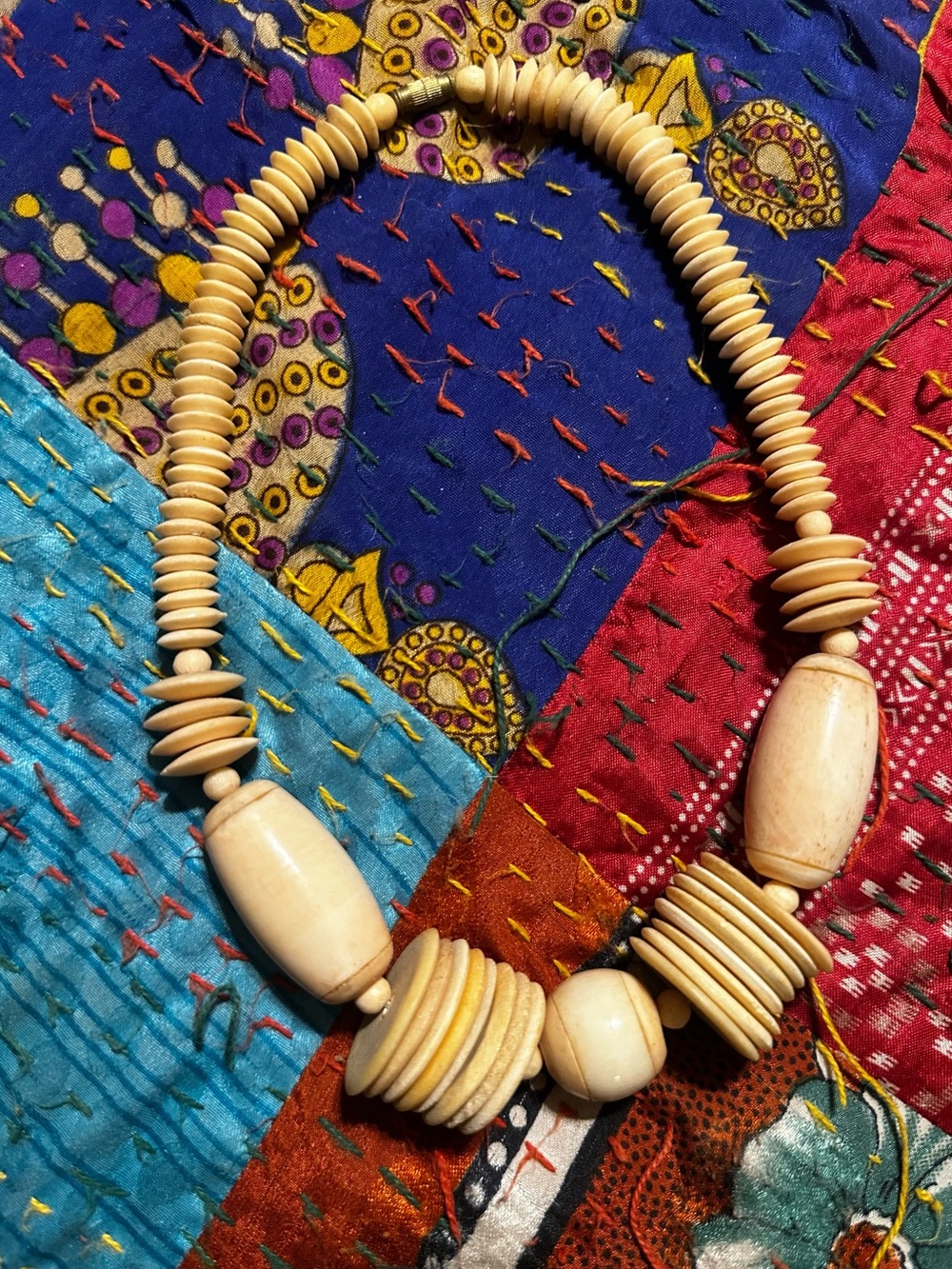 Vintage Wood and Bone Ivory-Tone Beaded Necklace
